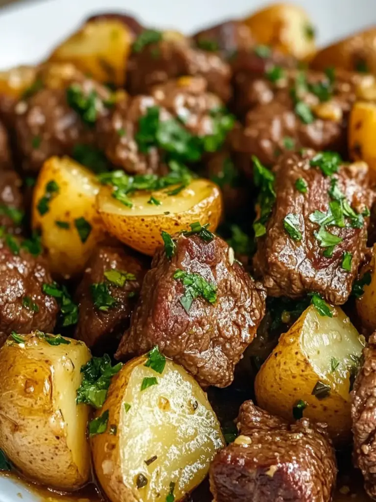 Tender Crockpot Garlic Butter Beef Bites with Potatoes
