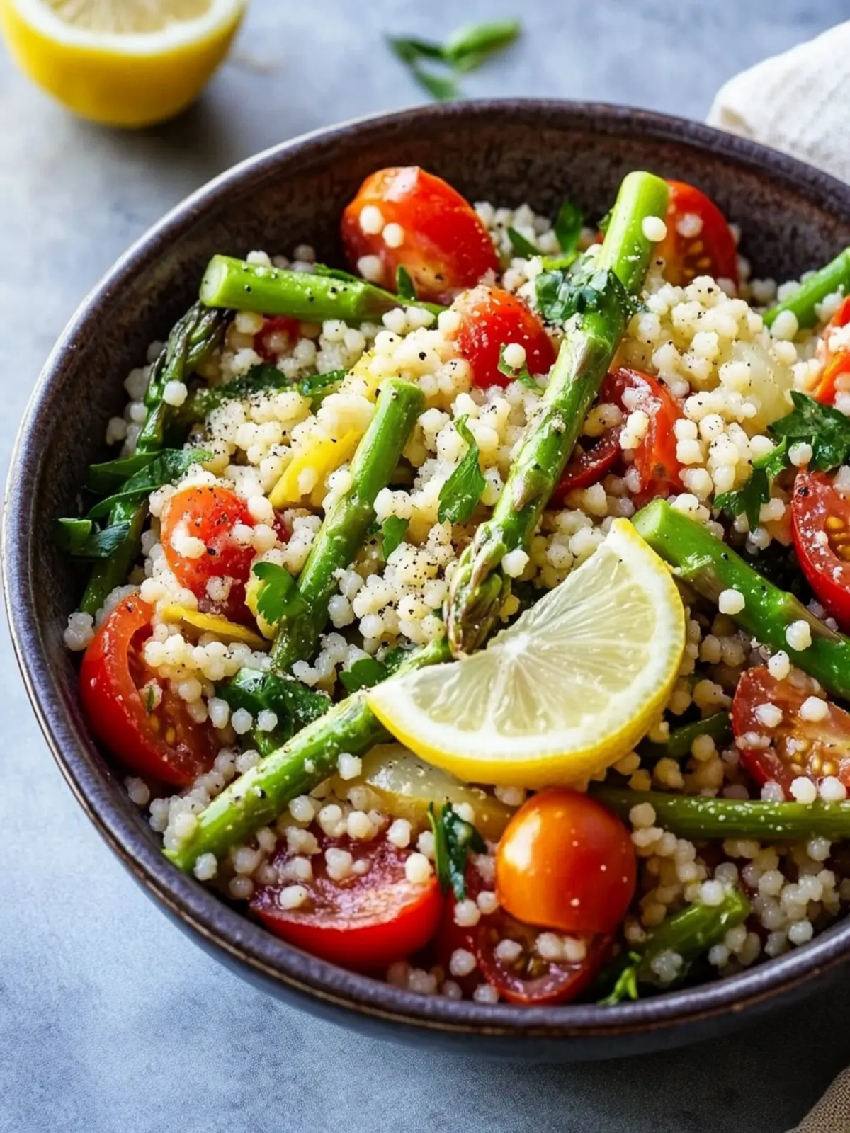 Lemon Asparagus Couscous Salad with Tomatoes for Fresh Spring Flavor 2 Lemon Asparagus Couscous Salad with Tomatoes