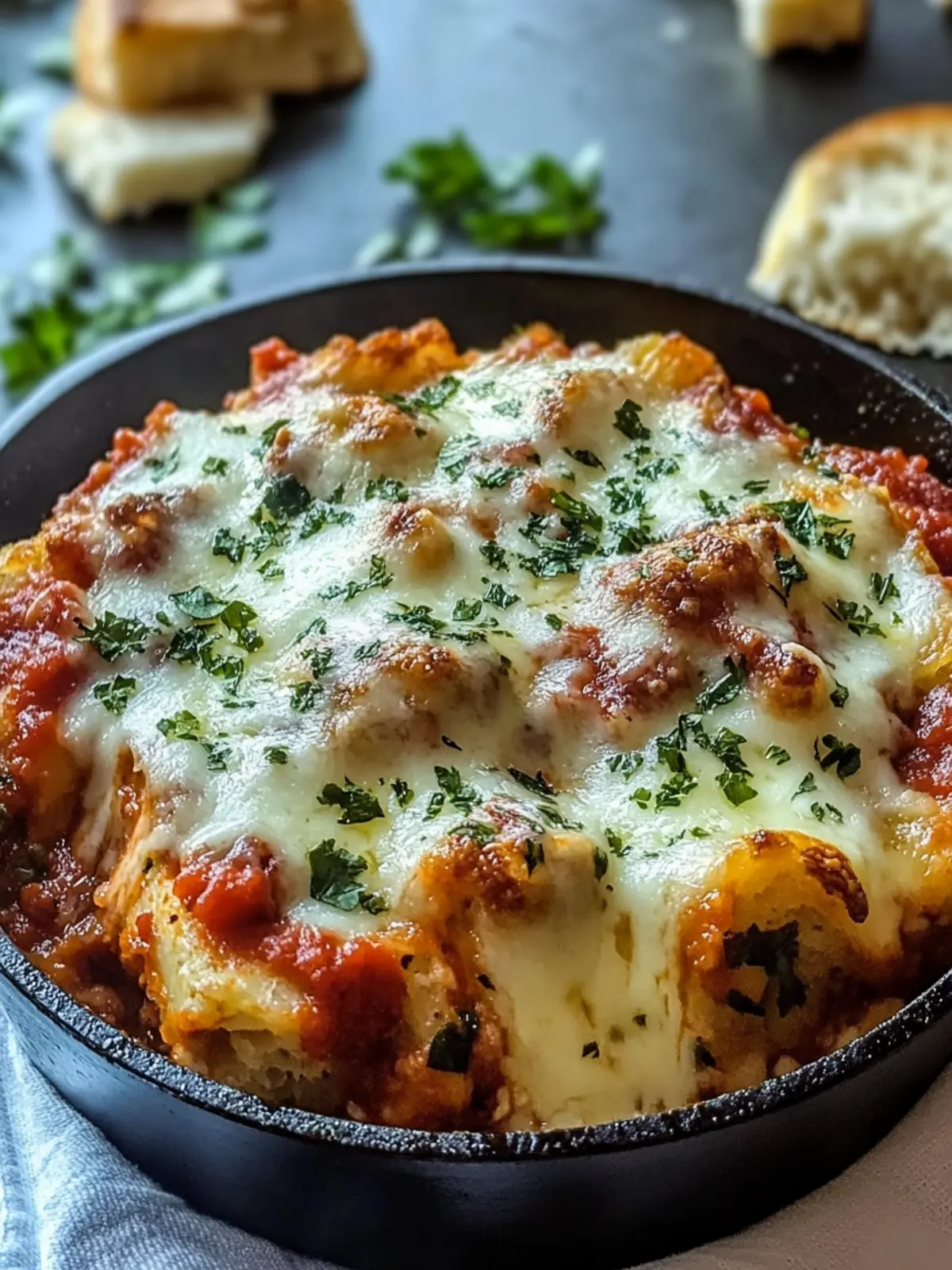 Cheesy Garlic Bread Lasagna Skillet
