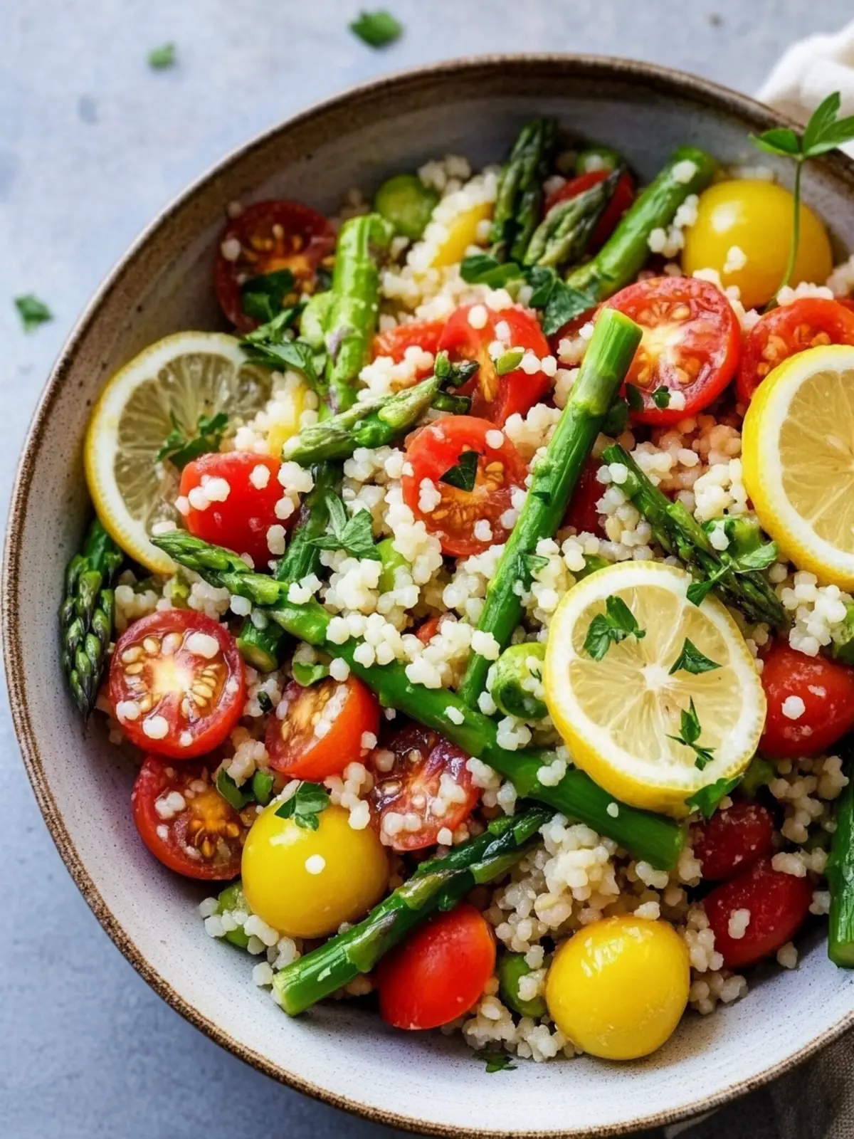 Lemon Asparagus Couscous Salad with Tomatoes for Fresh Spring Flavor 3 Lemon Asparagus Couscous Salad with Tomatoes