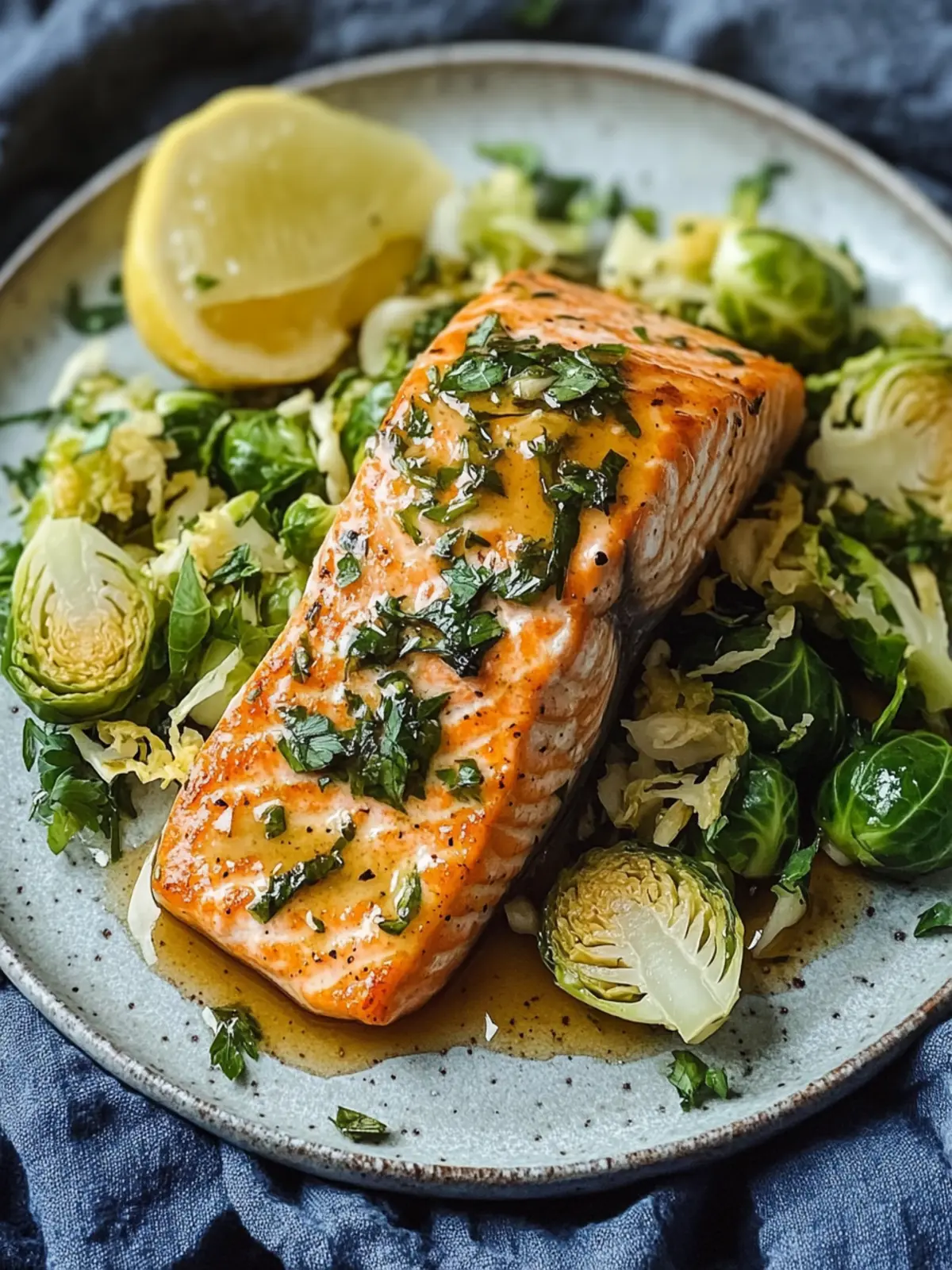 Honey Mustard Salmon with Shredded Brussels Sprouts