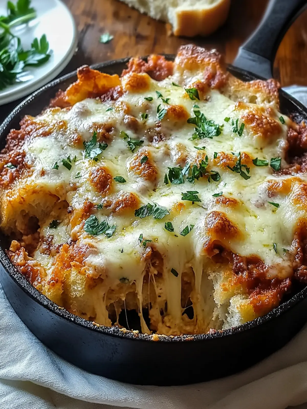 Cheesy Garlic Bread Lasagna Skillet