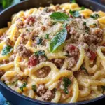Creamy One-Pot Tuscan Ground Beef Pasta