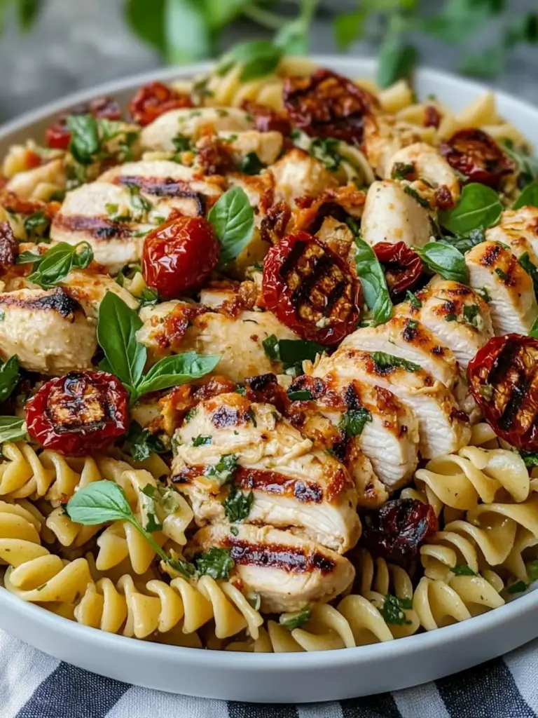 30-Minute Grilled Chicken Pasta Salad Recipe with Sun-Dried Tomatoes