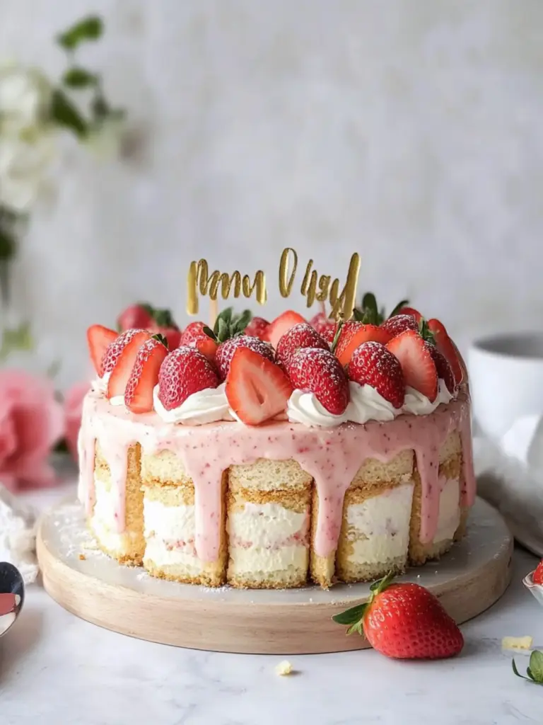 Strawberry Tiramisu Charlotte | without gelatin- Dessert for mother's day