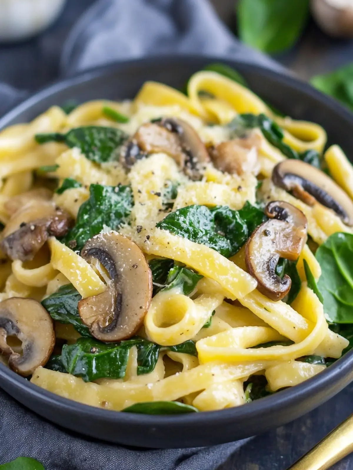 Garlic Parmesan Pasta with Spinach and Mushrooms