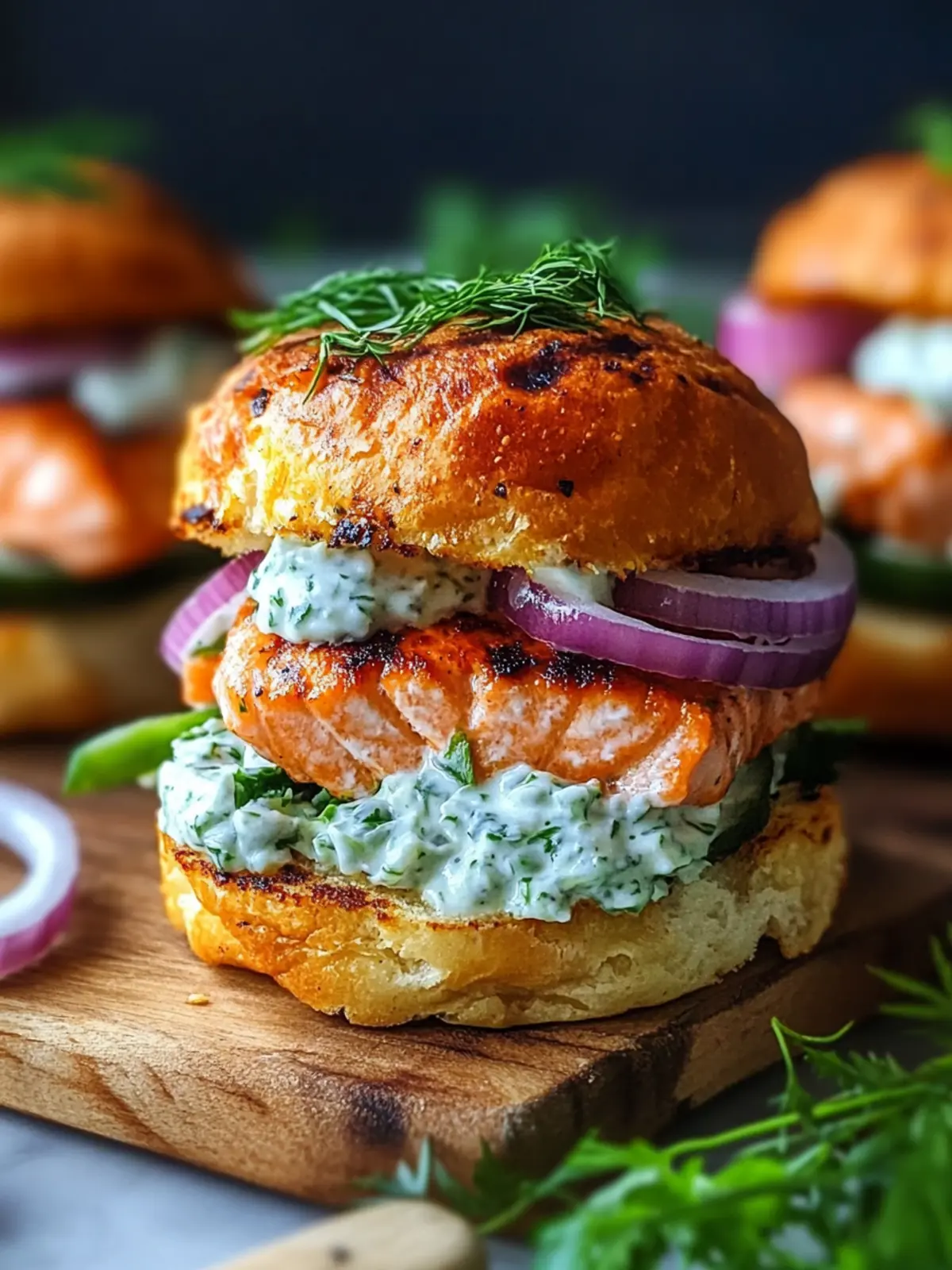 Savory Salmon Burgers with Tzatziki for a Fresh Twist 4 Salmon Burgers with Tzatziki