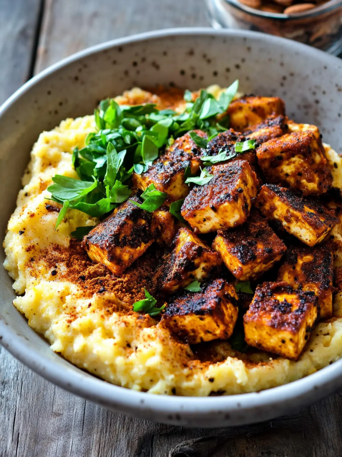 Vegan Blackened Tofu with Cheesy Grits: Comfort in a Bowl 4 Vegan Blackened Tofu with Cheesy Grits