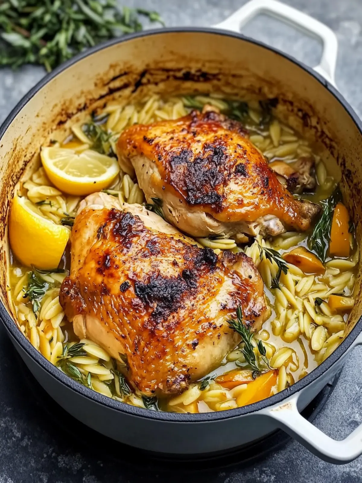 Chicken In A Pot with Lemon and Orzo