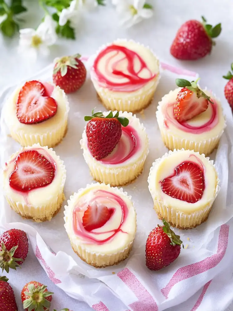 Mini Philadelphia cheesecakes with strawberry swirl for Mother's Day