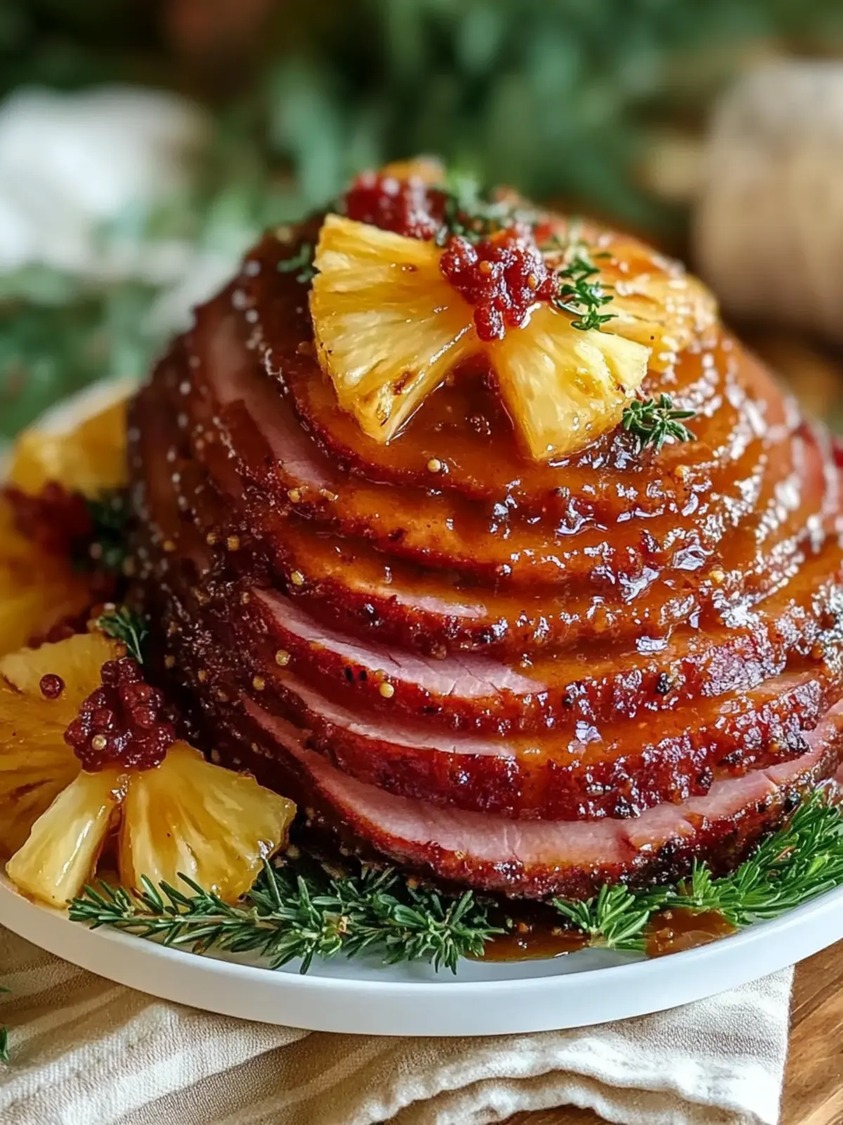 Honey Glazed Spiral Ham with Pineapple Mustard Sauce - Mother's day Dinner Idea