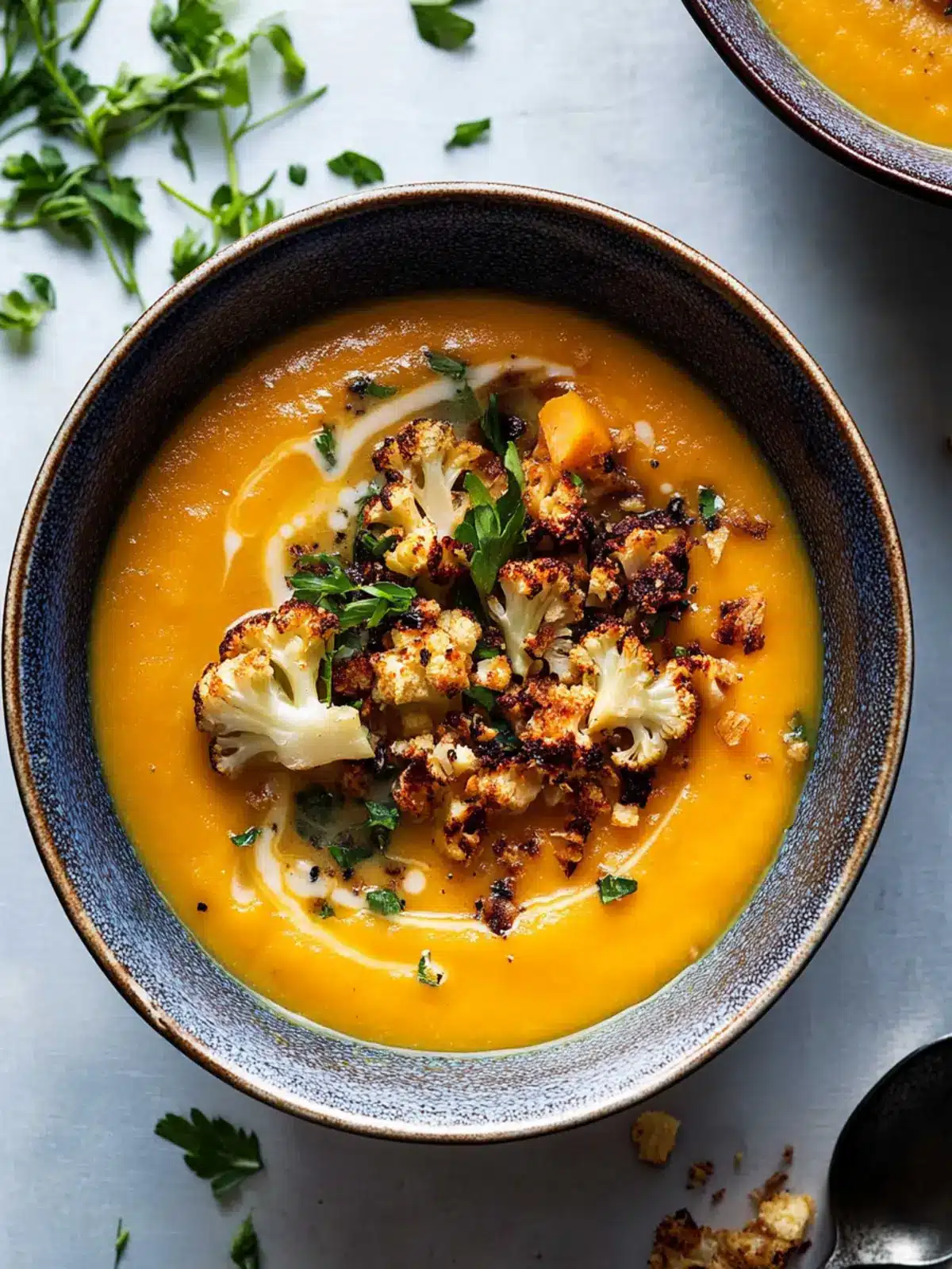 Savoring Sweet Potato Soup with Roasted Cauliflower Crumbles 2 Sweet Potato Soup with Roasted Cauliflower Crumbles