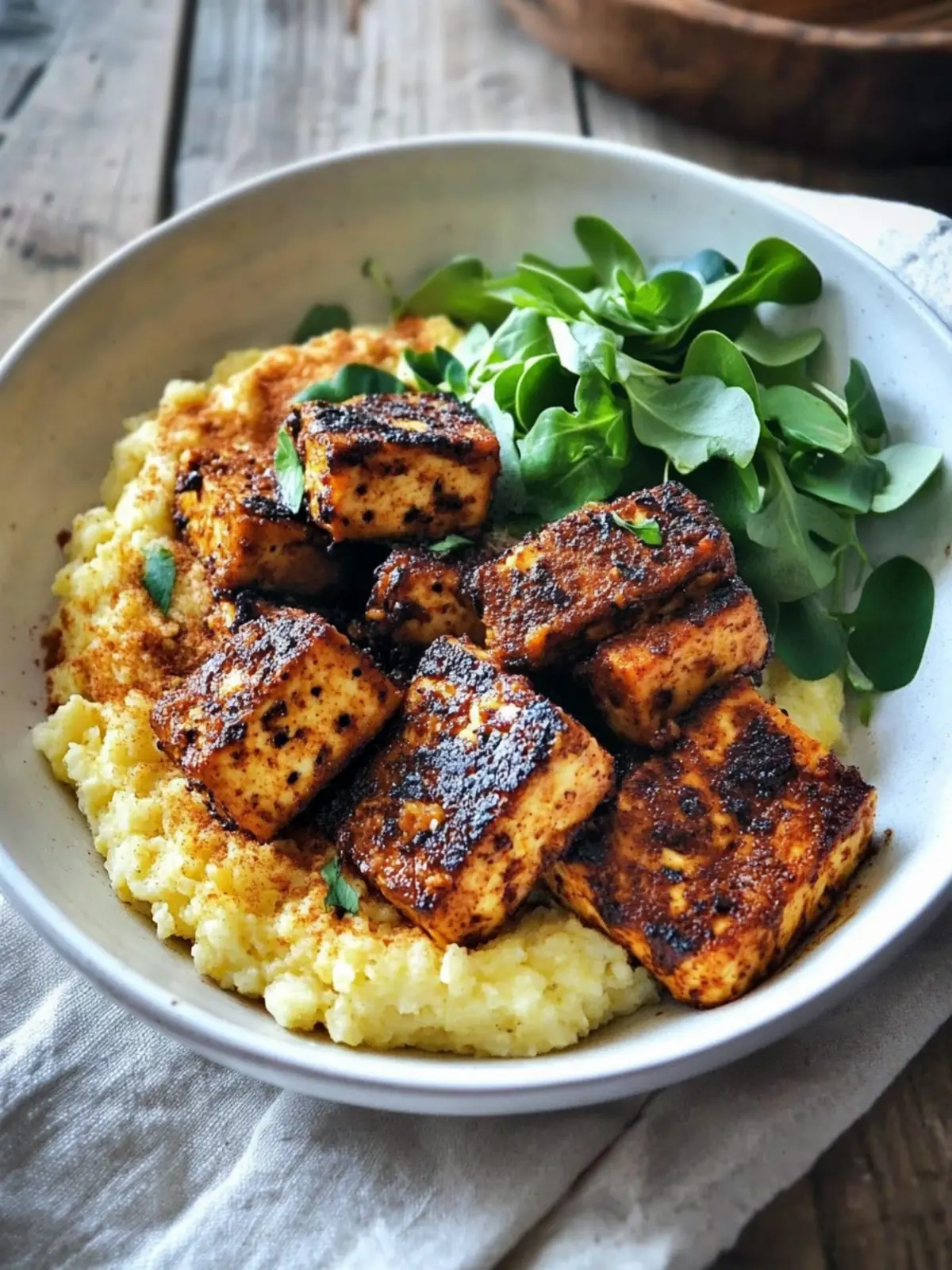 Vegan Blackened Tofu with Cheesy Grits: Comfort in a Bowl 5 Vegan Blackened Tofu with Cheesy Grits