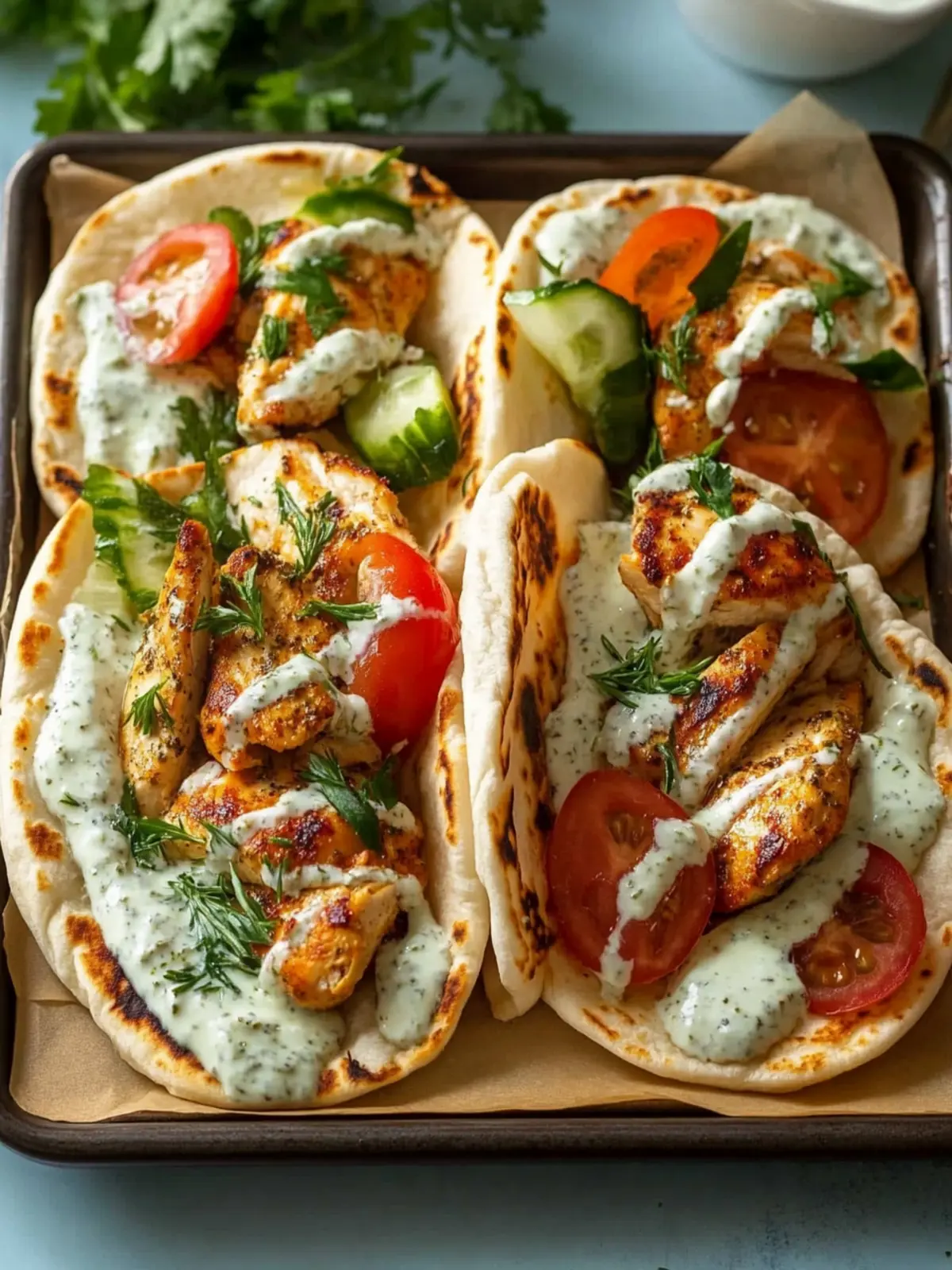 Delicious Sheet Pan Chicken Pitas with Herby Ranch Magic 3 Sheet Pan Chicken Pitas with Herby Ranch