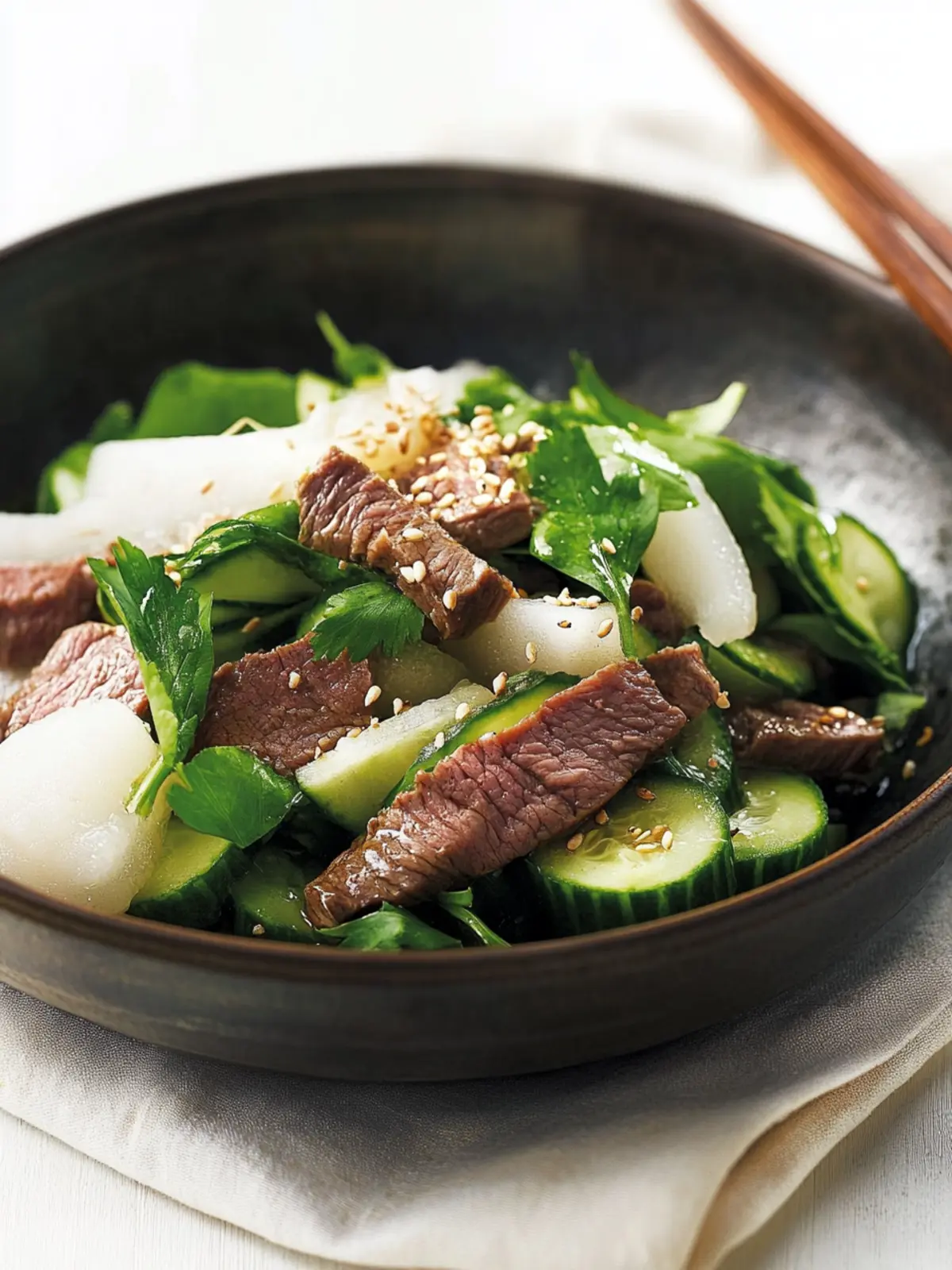 Discover Freshness: Japanese-Style Beef, Daikon & Cucumber Salad 2 Japanese-style beef, daikon and cucumber salad