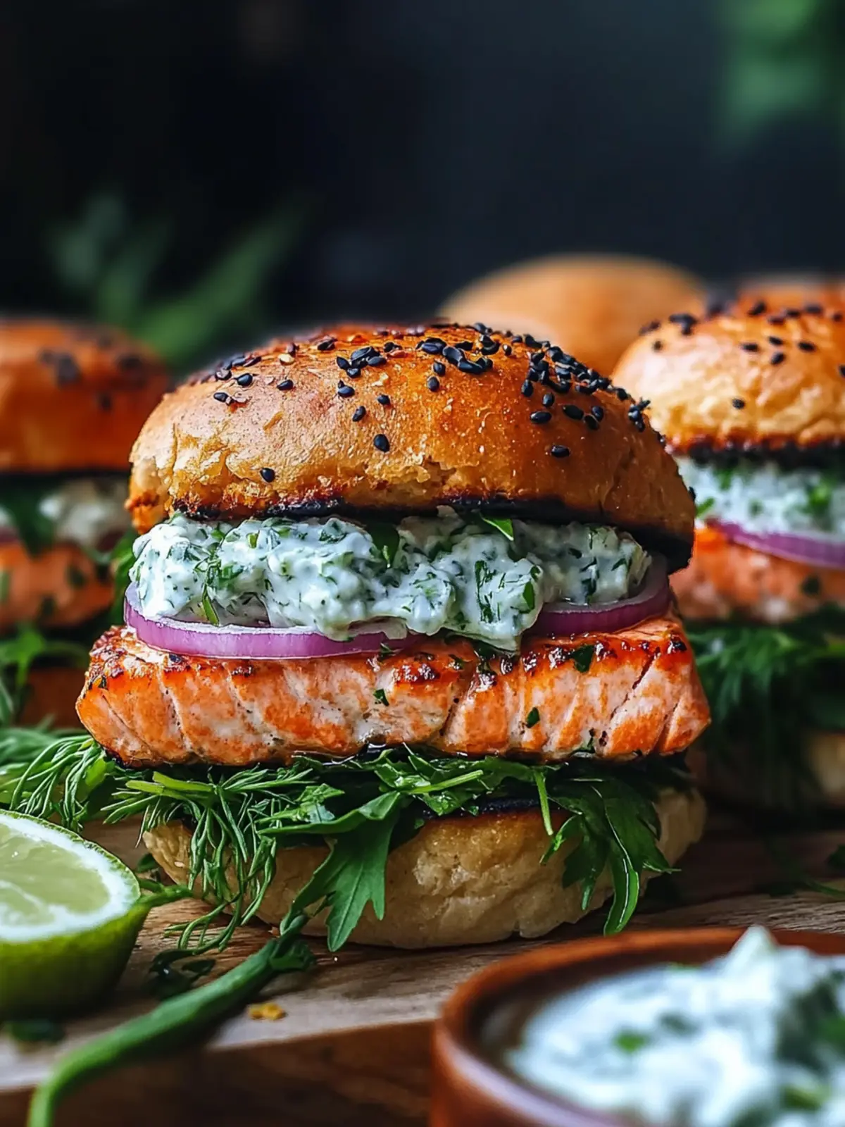 Savory Salmon Burgers with Tzatziki for a Fresh Twist 3 Salmon Burgers with Tzatziki