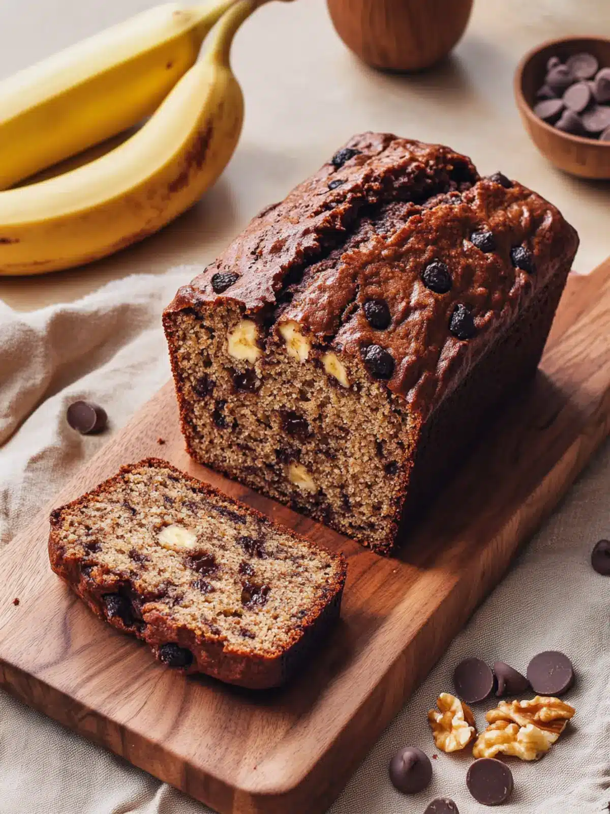 Delicious Chocolate Chip Banana Bread with Walnuts You'll Adore 4 Chocolate Chip Banana Bread With Walnuts