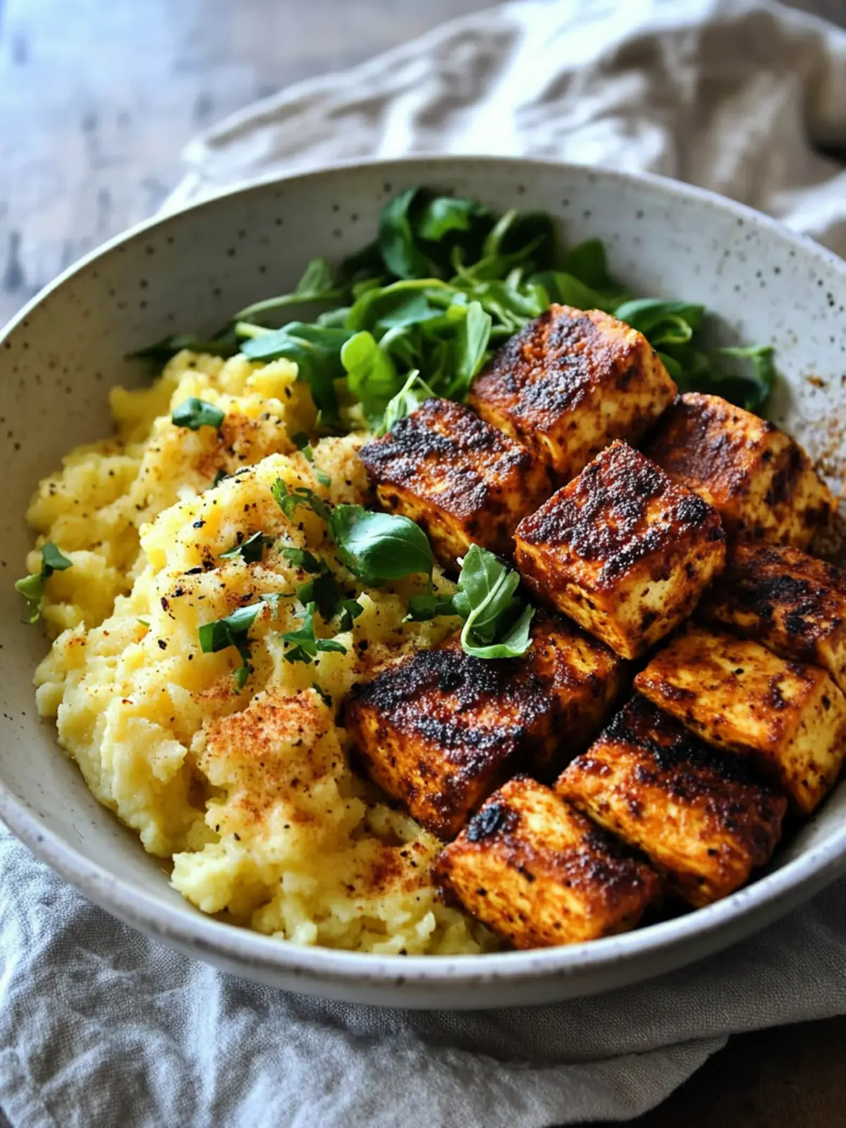 Vegan Blackened Tofu with Cheesy Grits: Comfort in a Bowl 3 Vegan Blackened Tofu with Cheesy Grits