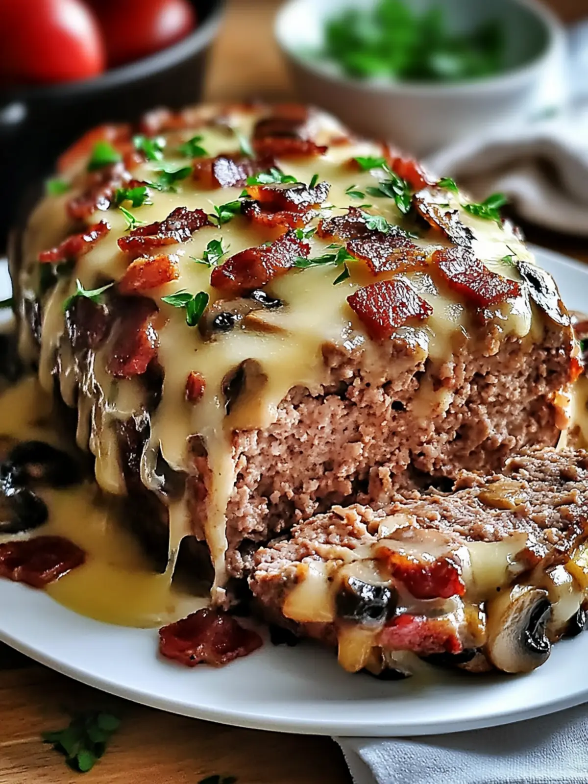 Bacon Mushroom Swiss Cheese Meatloaf: Family Favorite Delight 5 Bacon, mushrooms, Swiss cheese, meatloaf