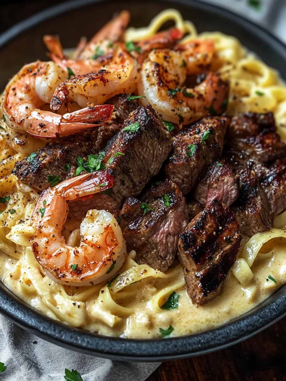 Blackened Steak and Shrimp Alfredo: Gourmet Comfort in 30 Minutes 4 Blackened Steak and Shrimp Alfredo