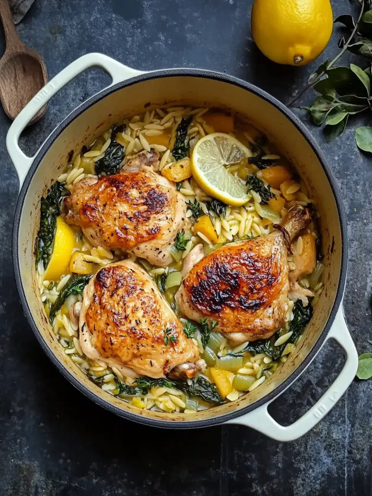 Chicken In A Pot with Lemon and Orzo