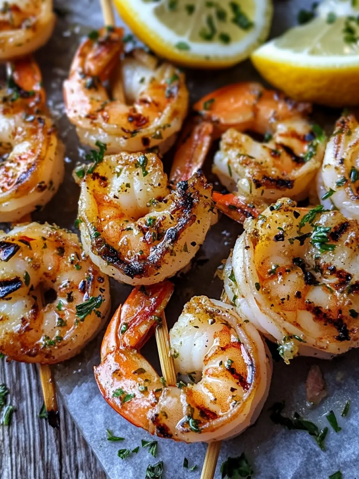 Grilled Shrimp Skewers in Zesty Lemon Garlic Marinade Delight 5 Grilled Shrimp Skewers- Zesty Lemon Garlic Marinade