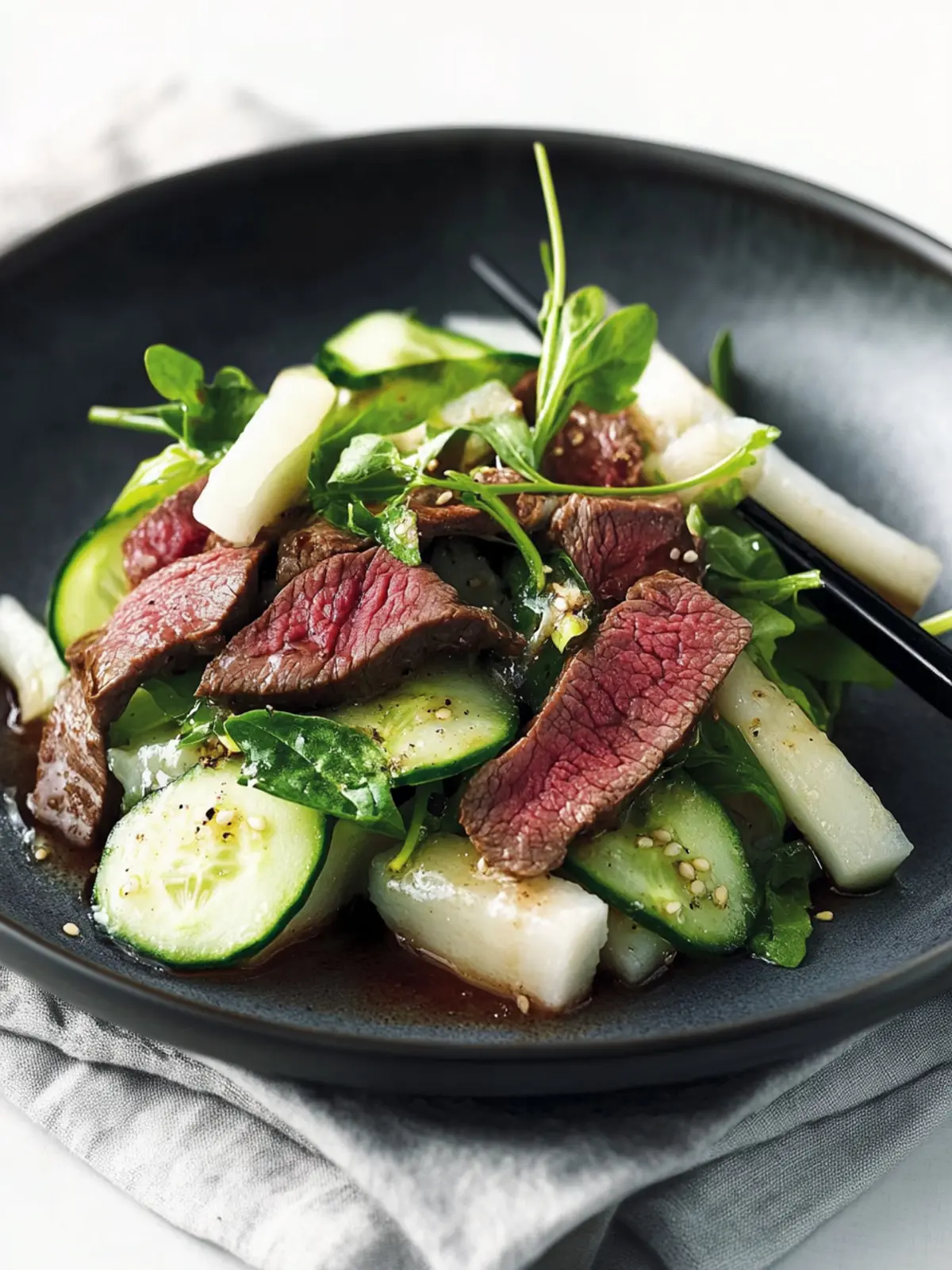 Discover Freshness: Japanese-Style Beef, Daikon & Cucumber Salad 3 Japanese-style beef, daikon and cucumber salad