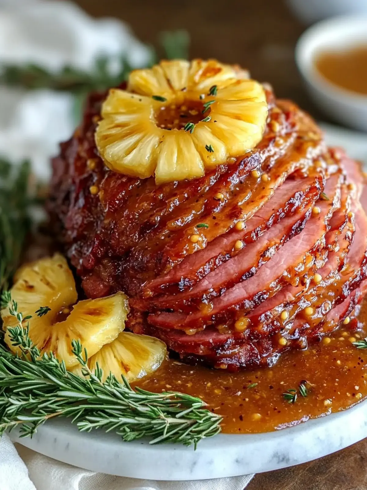 Honey Glazed Spiral Ham with Pineapple Mustard Sauce - Mother's day Dinner Idea