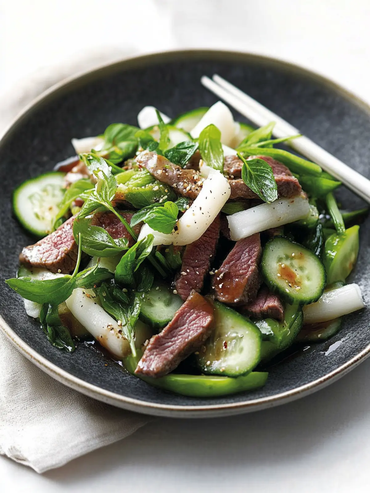Discover Freshness: Japanese-Style Beef, Daikon & Cucumber Salad 4 Japanese-style beef, daikon and cucumber salad