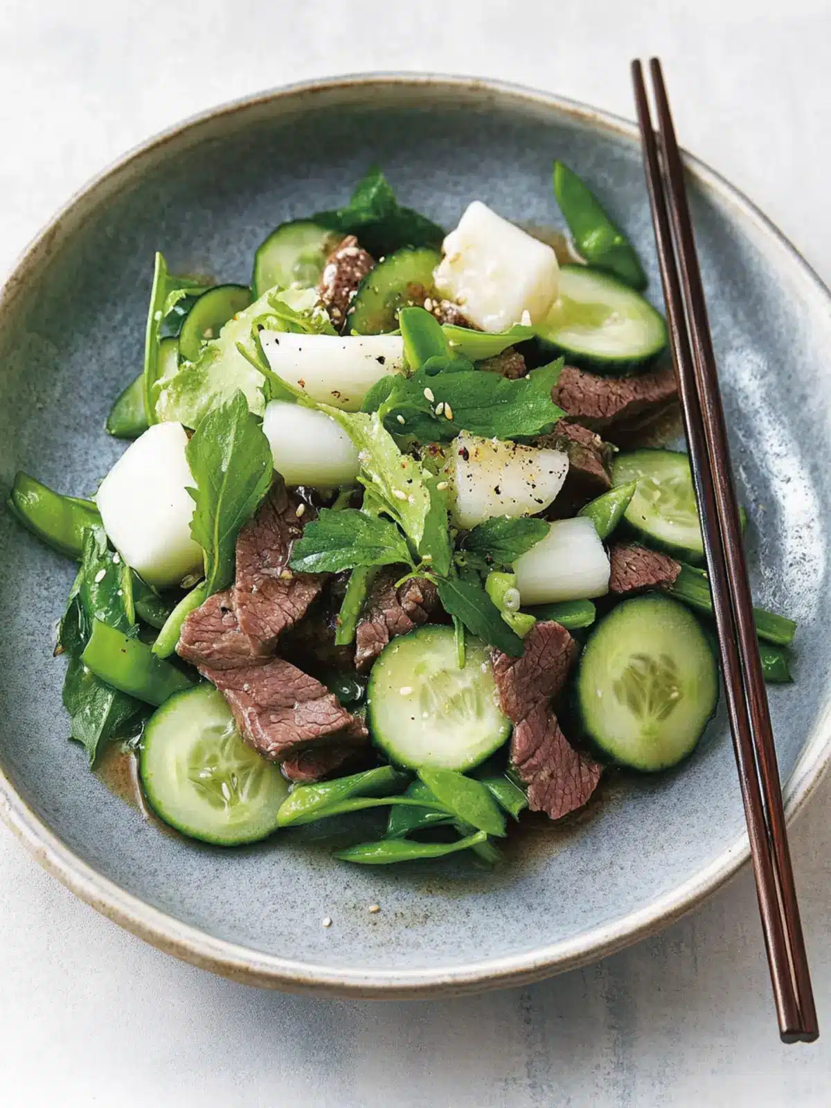 Discover Freshness: Japanese-Style Beef, Daikon & Cucumber Salad 5 Japanese-style beef, daikon and cucumber salad