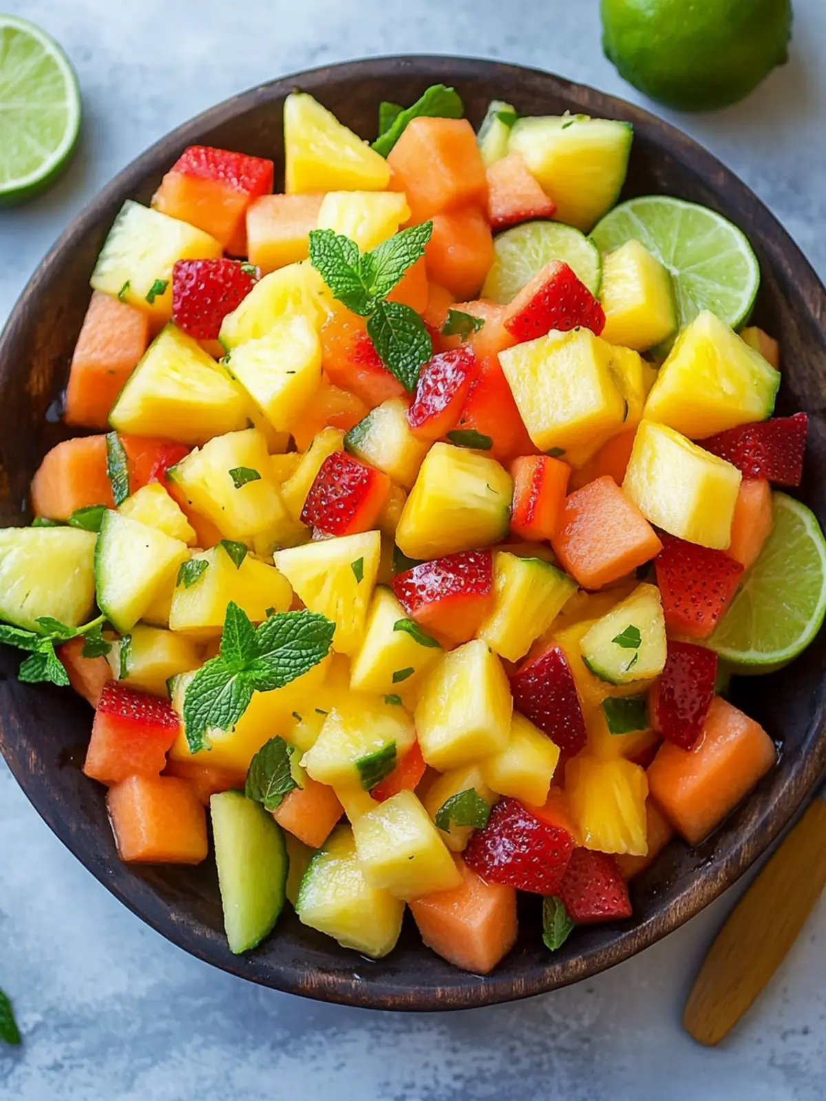 Melon Pineapple Fruit Salad with Honey Lime Mint Bliss 5 Melon and Pineapple Fruit Salad with Honey, Lime and Mint Dressing