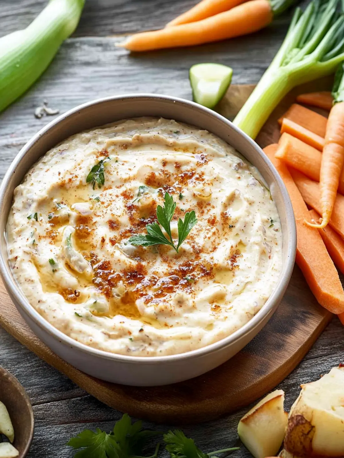 Delicious Caramelised Onion Dip with Crunchy Baby Veggies 4 Caramelised onion dip with baby vegetables