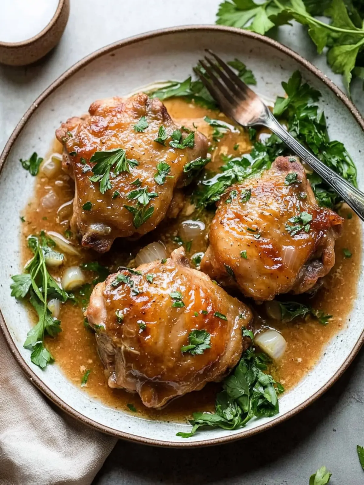 Savor Juicy Chicken Thighs with Shallots in Red Wine Vinegar 3 Chicken Thighs with Shallots in Red Wine Vinegar