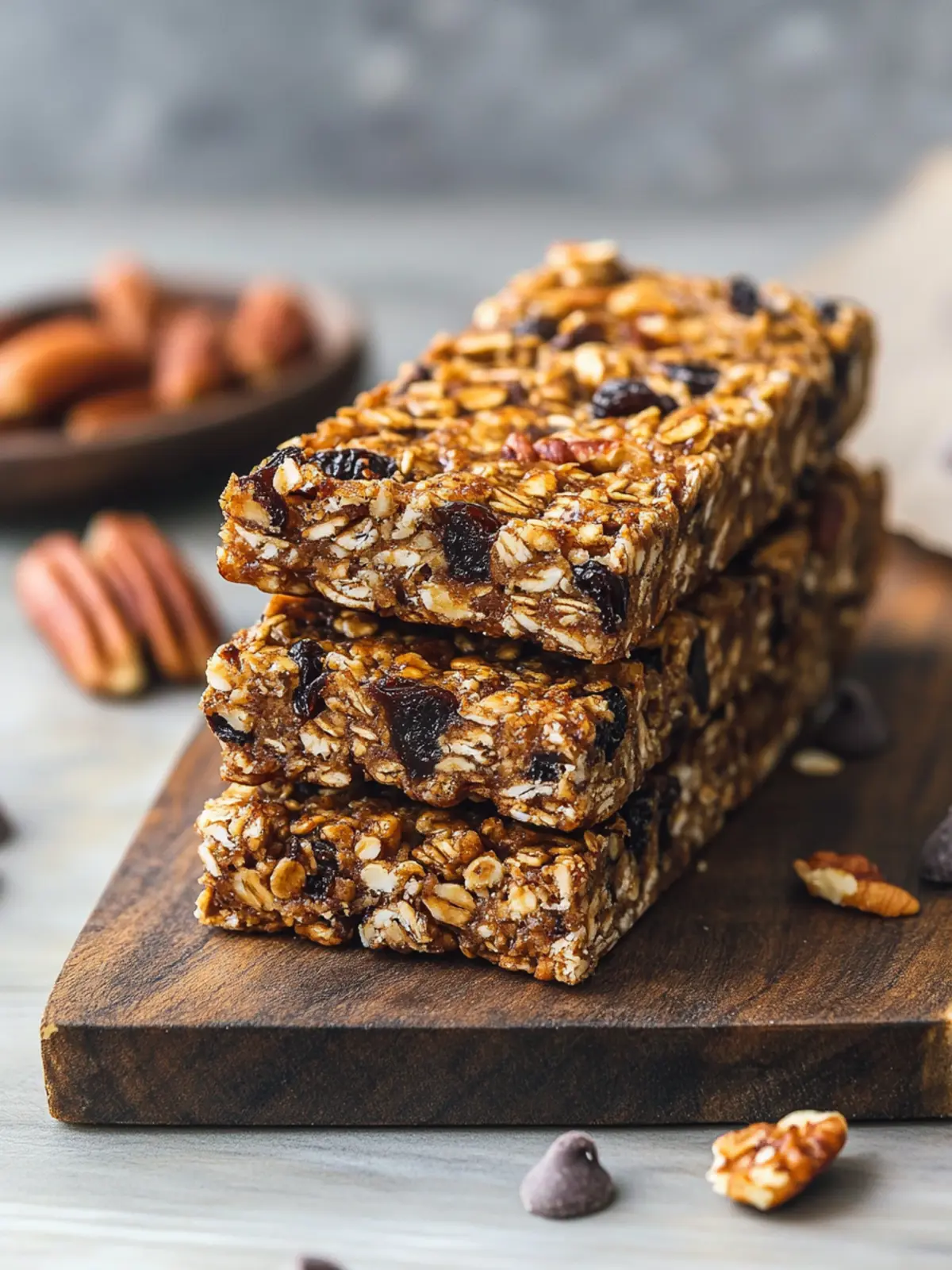 Chewy Granola Bars with Pecans, Raisins, and Chocolate Bliss 3 Chewy Granola Bars With Pecans, Raisins, and Chocolate Chips