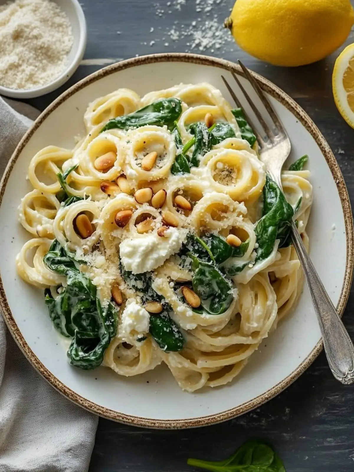 Lemon Ricotta Pasta with Spinach and Pine Nuts in 30 Minutes 3 Lemon Ricotta Pasta with Spinach and Toasted Pine Nuts