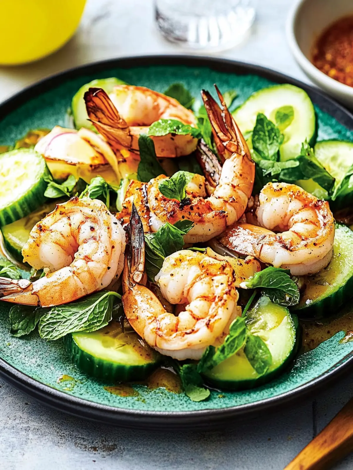 Chargrilled Prawns with Cucumber and Mint Salad Delight 5 Chargrilled prawns with cucumber and mint salad