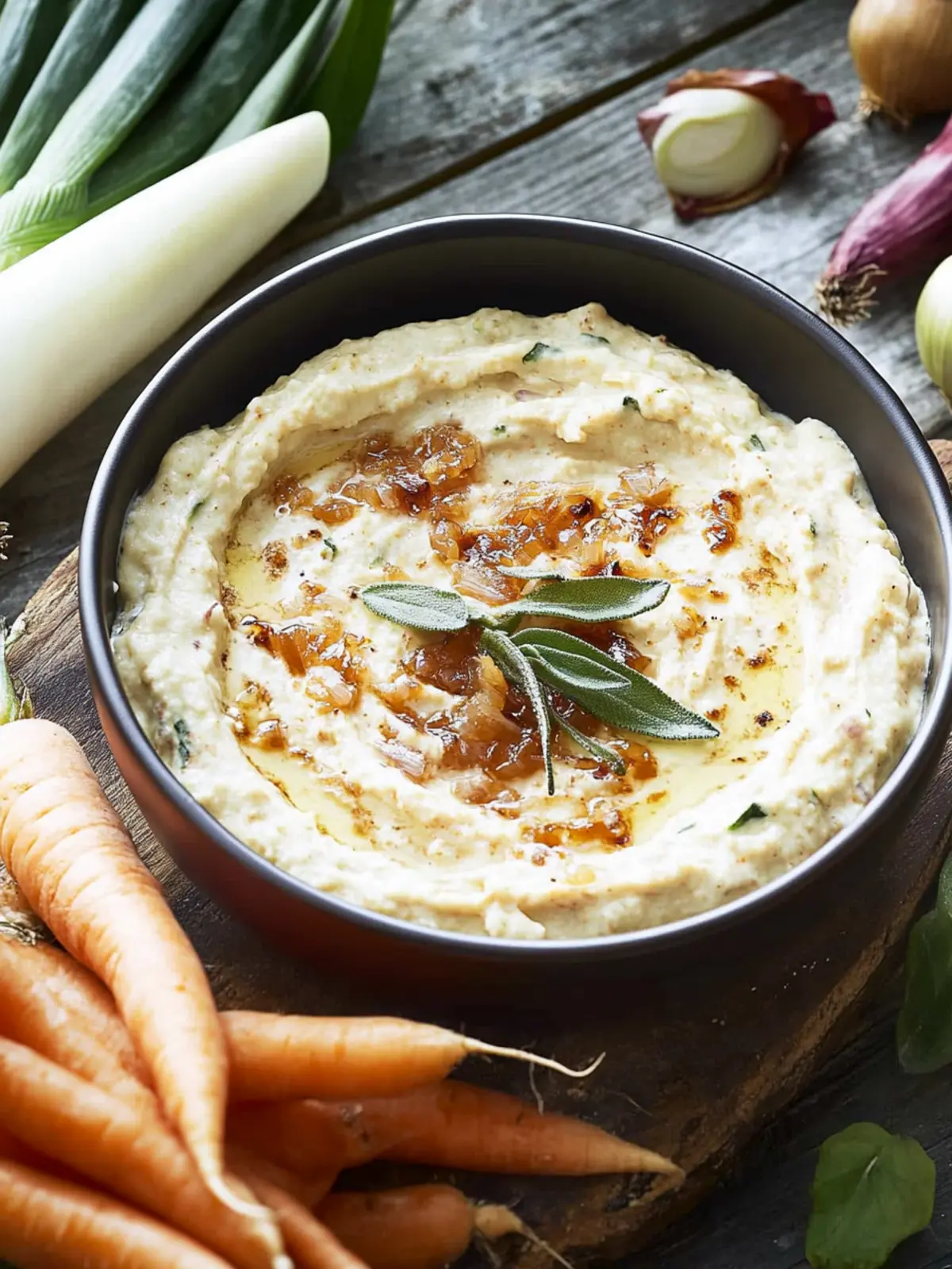 Delicious Caramelised Onion Dip with Crunchy Baby Veggies 3 Caramelised onion dip with baby vegetables