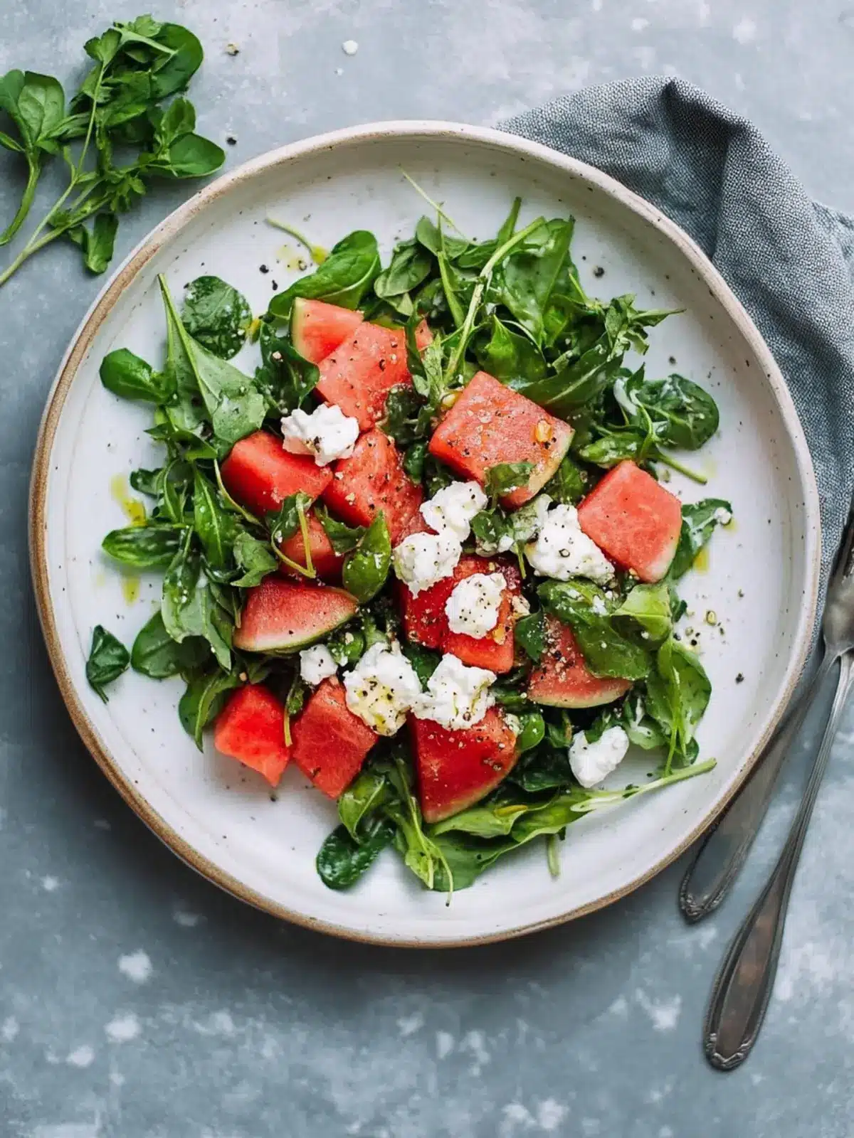 Cool Watermelon Salad with Goat Cheese, Watercress & Mint 3 Watermelon Salad with Goat Cheese, Watercress and Mint
