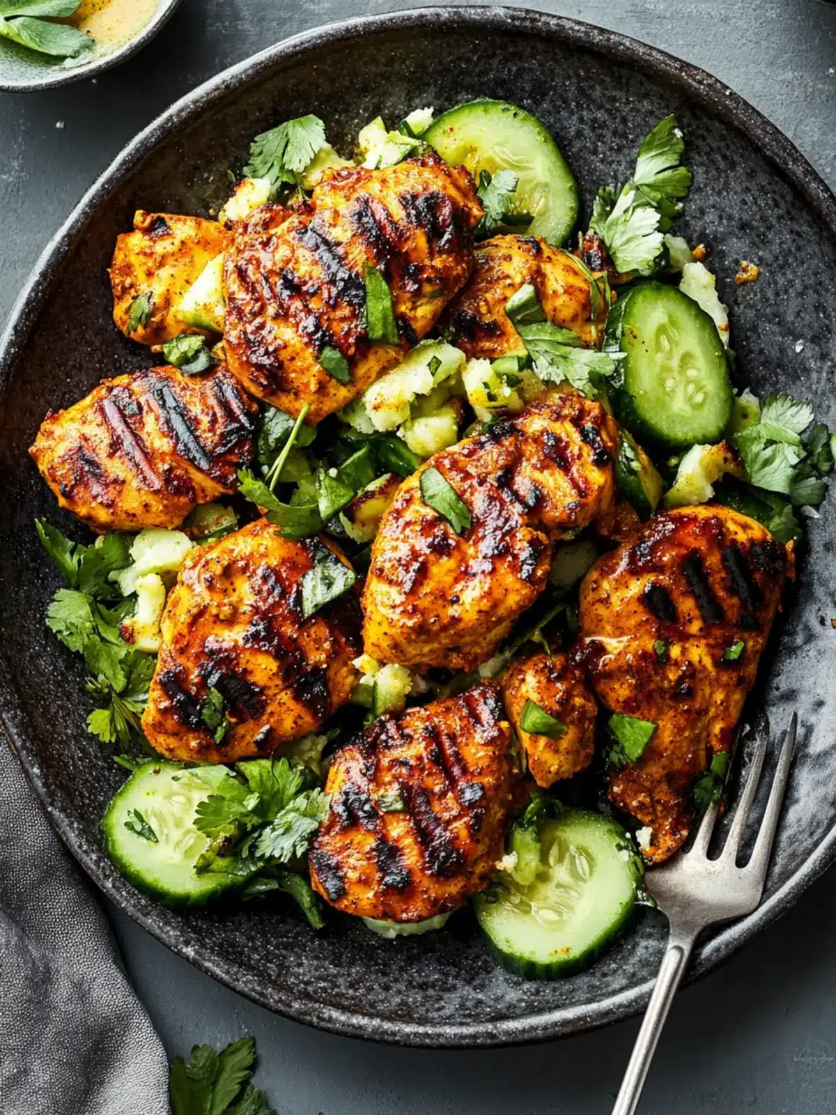 Grilled Curry Chicken with Smashed Cucumber Salad Bliss 3 Grilled Curry Chicken with Smashed Cucumber Salad