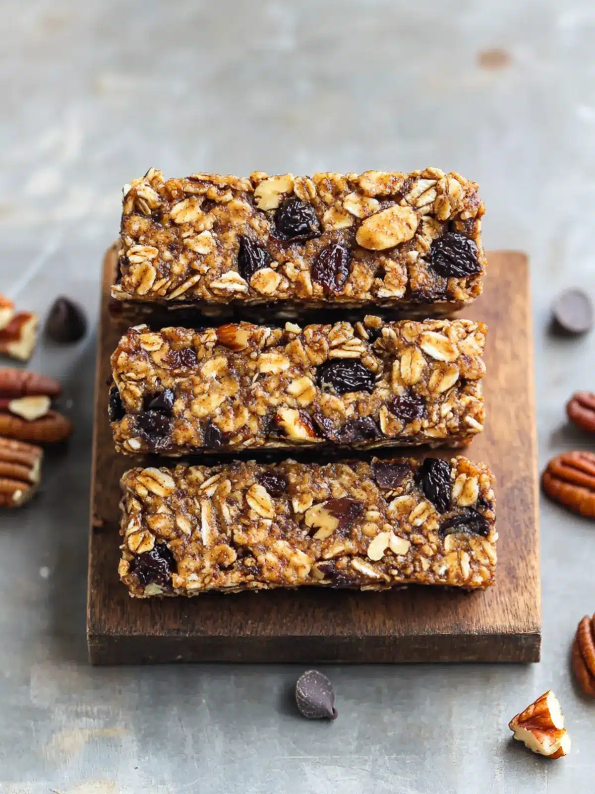 Chewy Granola Bars with Pecans, Raisins, and Chocolate Bliss 5 Chewy Granola Bars With Pecans, Raisins, and Chocolate Chips