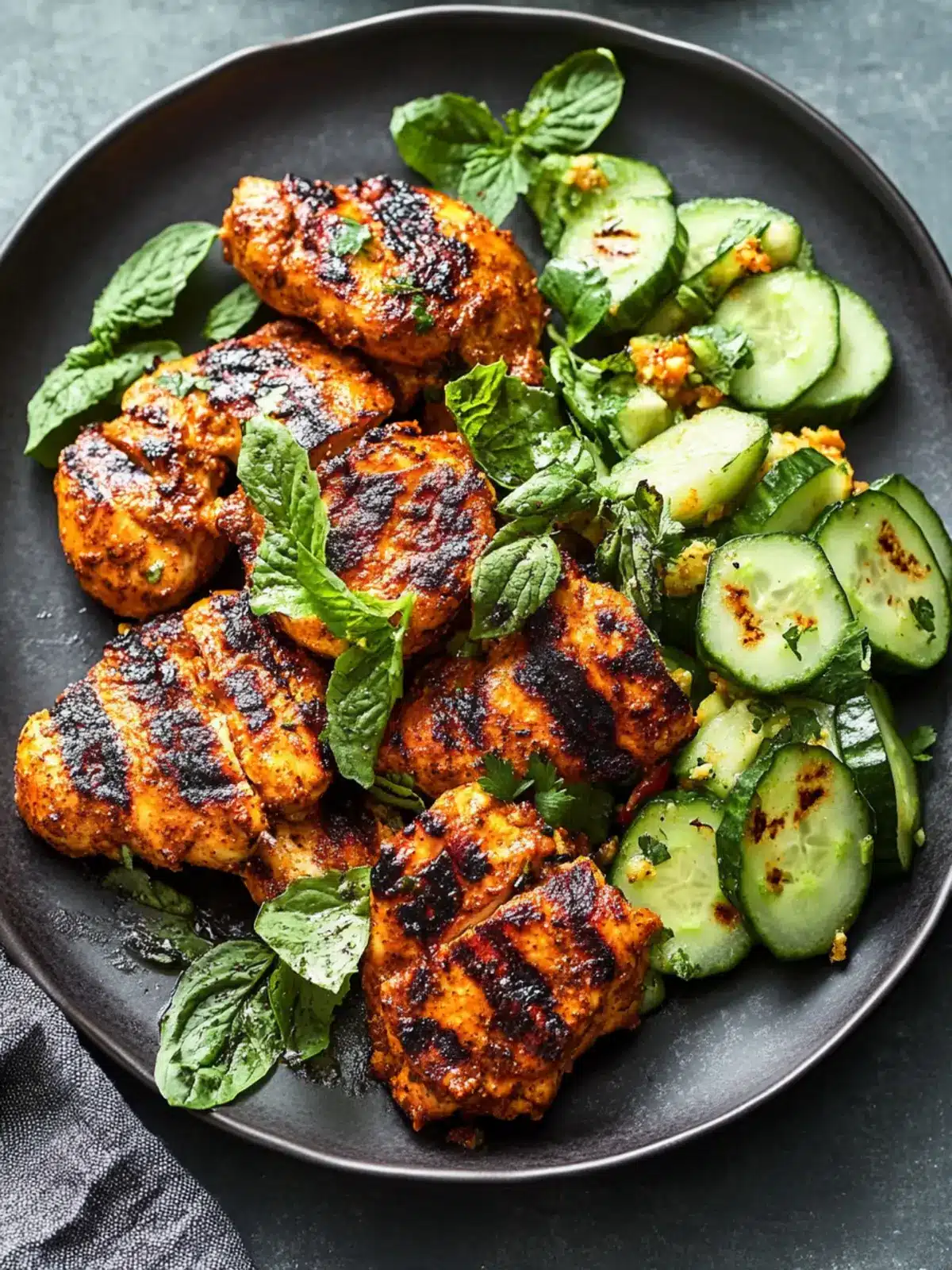 Grilled Curry Chicken with Smashed Cucumber Salad Bliss 2 Grilled Curry Chicken with Smashed Cucumber Salad