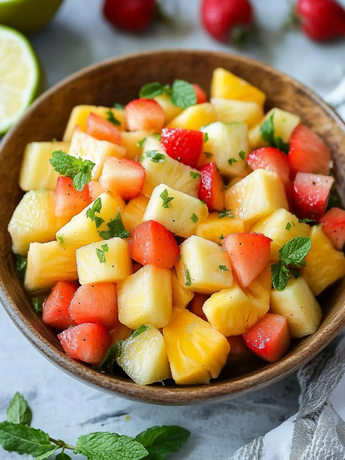 Melon Pineapple Fruit Salad with Honey Lime Mint Bliss 4 Melon and Pineapple Fruit Salad with Honey, Lime and Mint Dressing