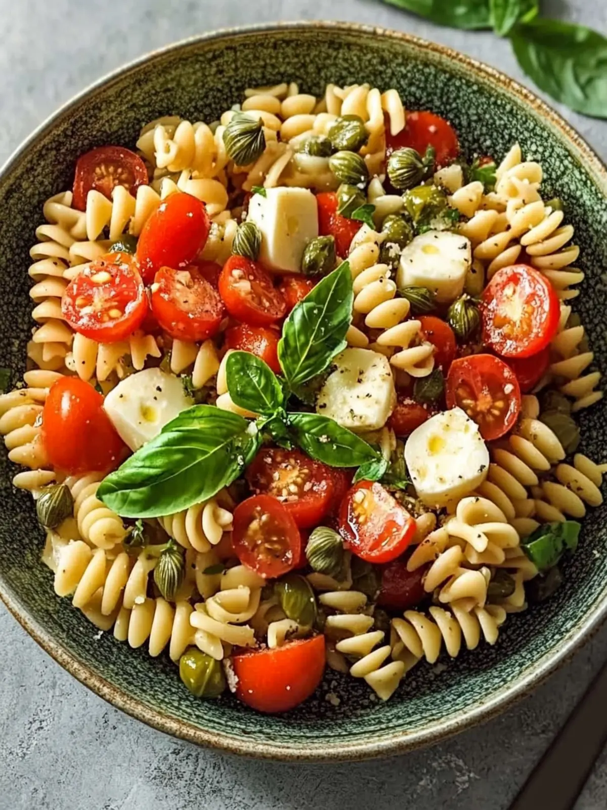 Flavor-Packed Pasta Salad with Bocconcini, Capers, and Tomatoes 4 Pasta salad with bocconcini, capers and tomatoes