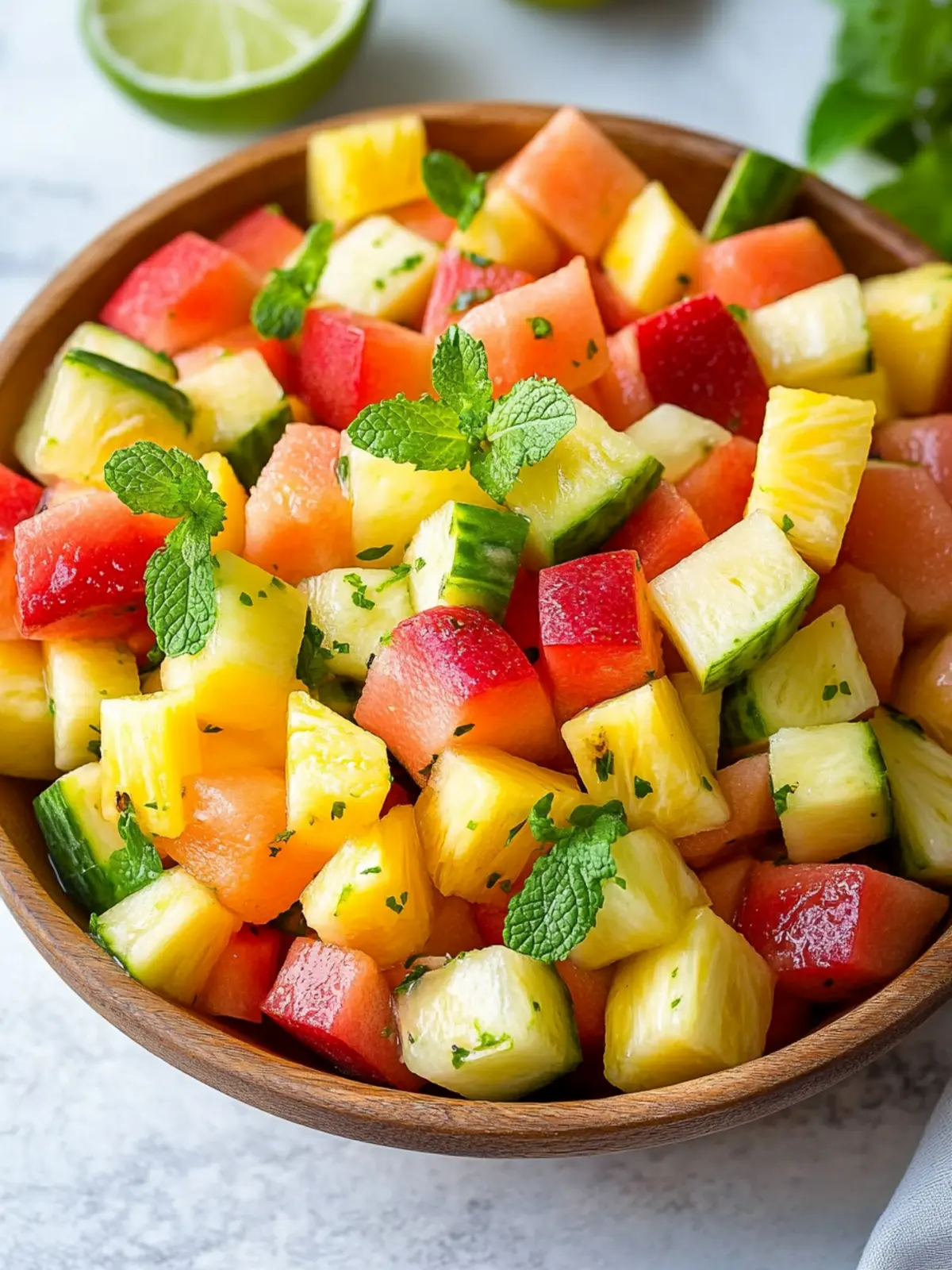 Melon Pineapple Fruit Salad with Honey Lime Mint Bliss 3 Melon and Pineapple Fruit Salad with Honey, Lime and Mint Dressing