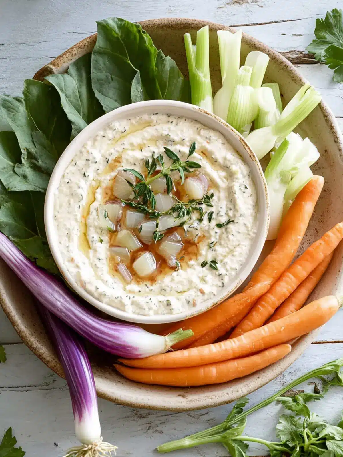 Delicious Caramelised Onion Dip with Crunchy Baby Veggies 5 Caramelised onion dip with baby vegetables