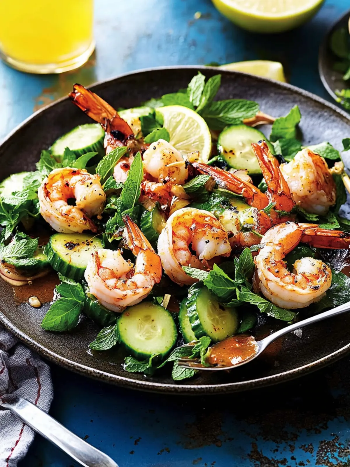 Chargrilled Prawns with Cucumber and Mint Salad Delight 2 Chargrilled prawns with cucumber and mint salad