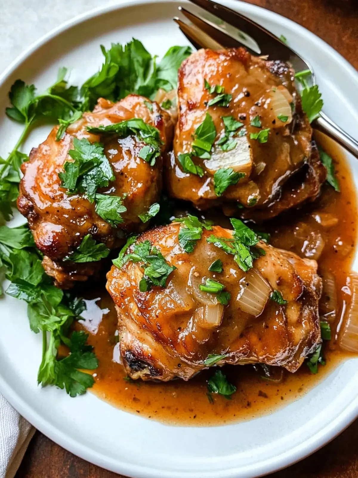 Savor Juicy Chicken Thighs with Shallots in Red Wine Vinegar 2 Chicken Thighs with Shallots in Red Wine Vinegar