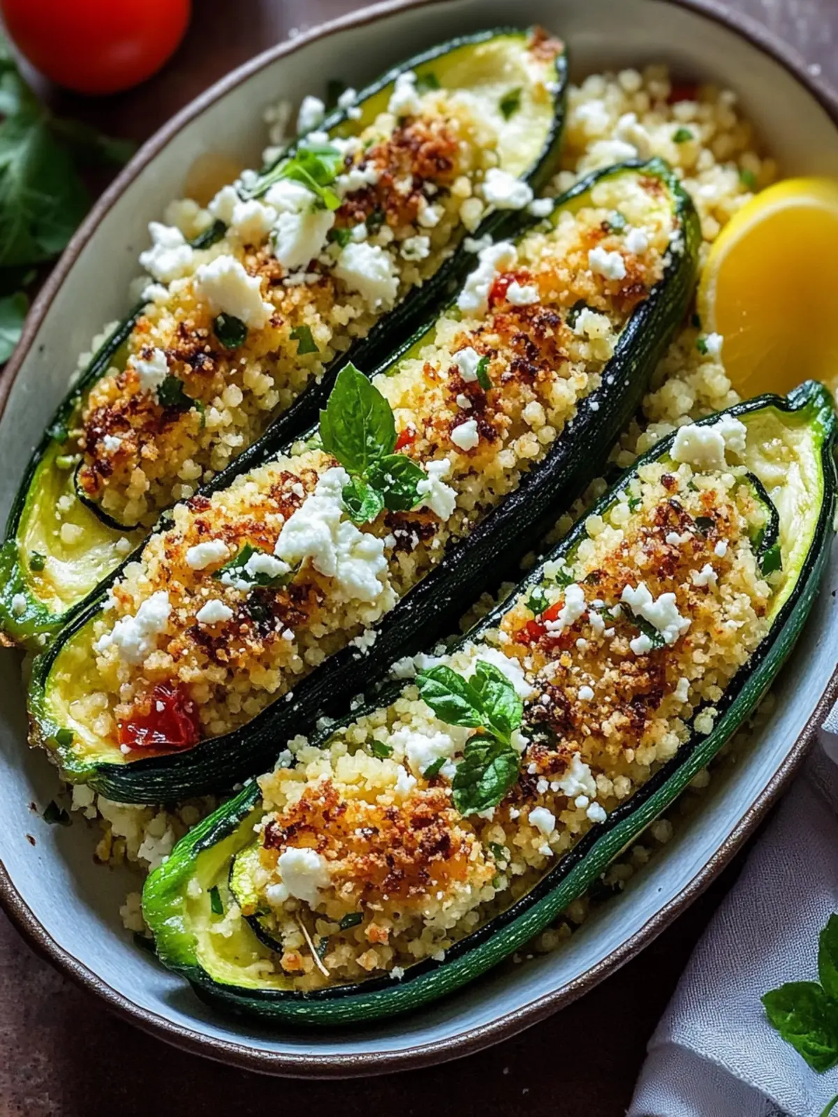 Stuffed Zucchini with Couscous and Feta for Easy Weeknight Dinners 4 Stuffed zucchini, couscous, and feta