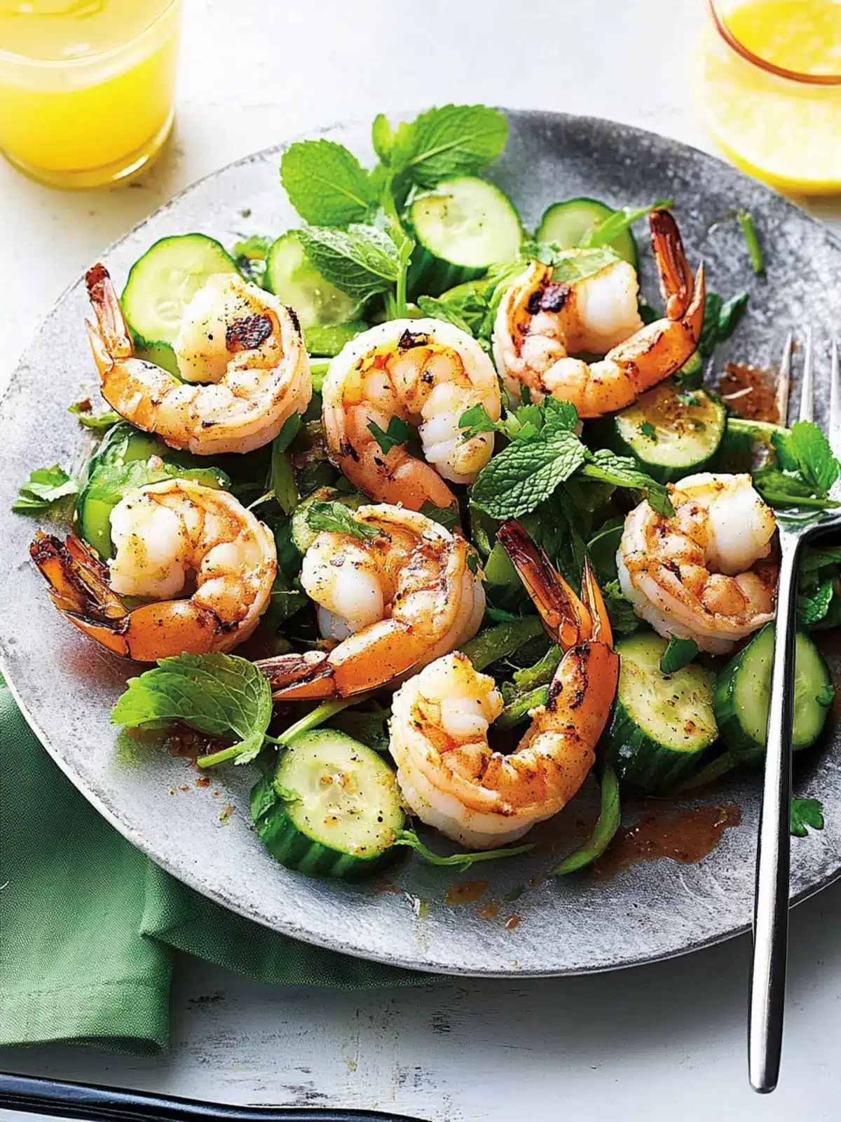 Chargrilled Prawns with Cucumber and Mint Salad Delight 4 Chargrilled prawns with cucumber and mint salad