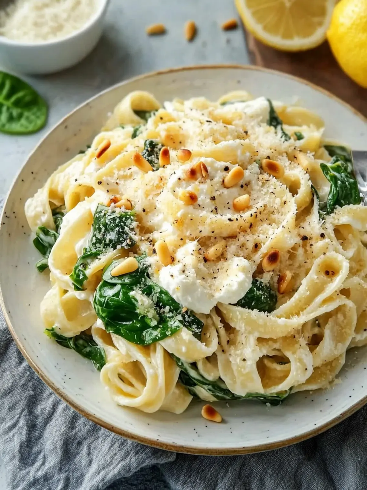 Lemon Ricotta Pasta with Spinach and Pine Nuts in 30 Minutes 5 Lemon Ricotta Pasta with Spinach and Toasted Pine Nuts